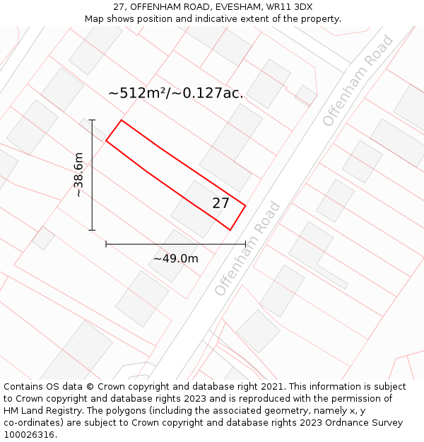 27, OFFENHAM ROAD, EVESHAM, WR11 3DX: Plot and title map