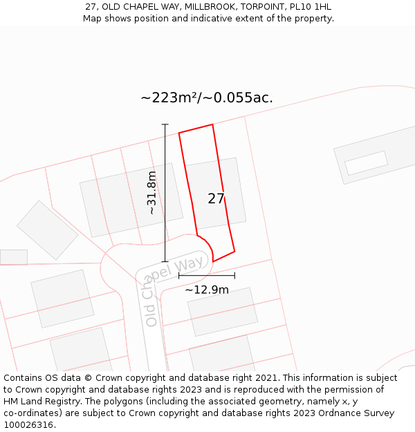 27, OLD CHAPEL WAY, MILLBROOK, TORPOINT, PL10 1HL: Plot and title map