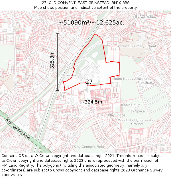 27, OLD CONVENT, EAST GRINSTEAD, RH19 3RS: Plot and title map