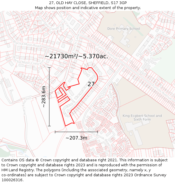 27, OLD HAY CLOSE, SHEFFIELD, S17 3GP: Plot and title map