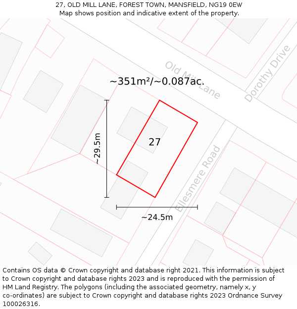 27, OLD MILL LANE, FOREST TOWN, MANSFIELD, NG19 0EW: Plot and title map