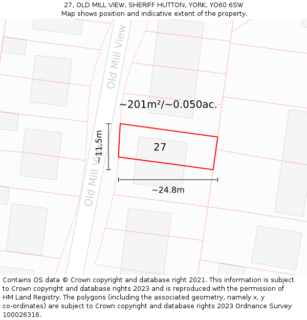 27, OLD MILL VIEW, SHERIFF HUTTON, YORK, YO60 6SW: Plot and title map