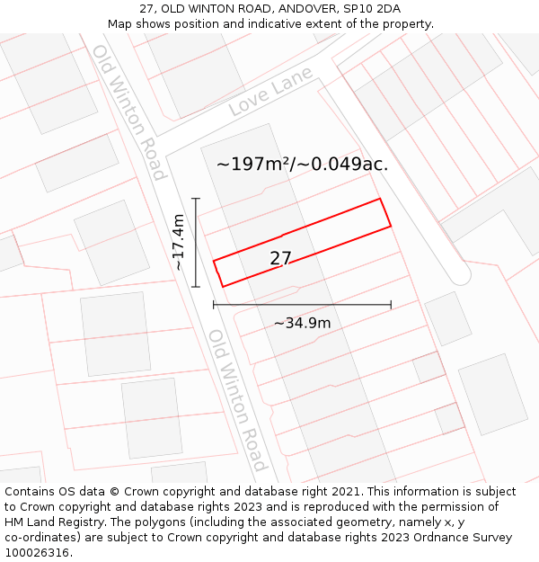 27, OLD WINTON ROAD, ANDOVER, SP10 2DA: Plot and title map