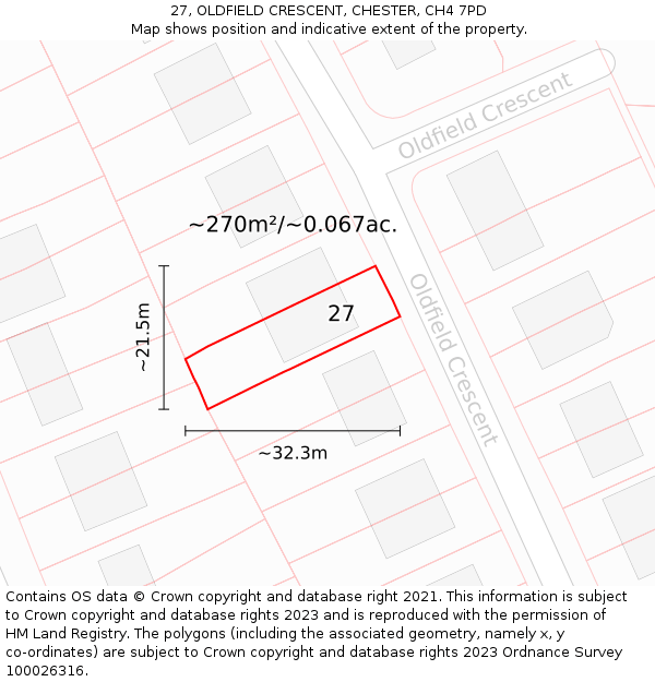 27, OLDFIELD CRESCENT, CHESTER, CH4 7PD: Plot and title map