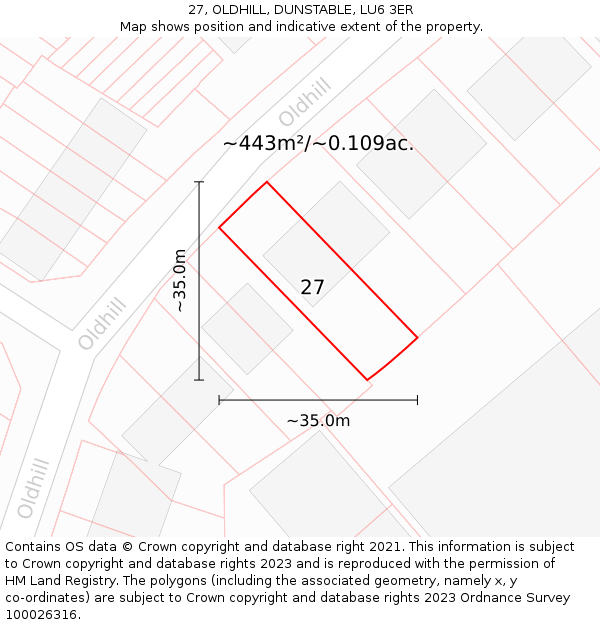 27, OLDHILL, DUNSTABLE, LU6 3ER: Plot and title map