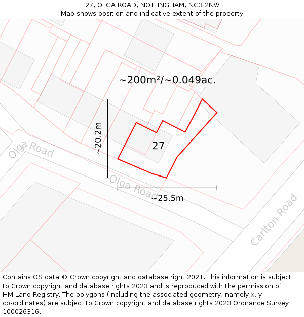 27, OLGA ROAD, NOTTINGHAM, NG3 2NW: Plot and title map