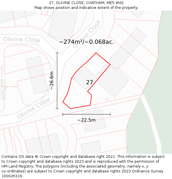 27, OLIVINE CLOSE, CHATHAM, ME5 9NQ: Plot and title map