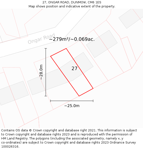 27, ONGAR ROAD, DUNMOW, CM6 1ES: Plot and title map