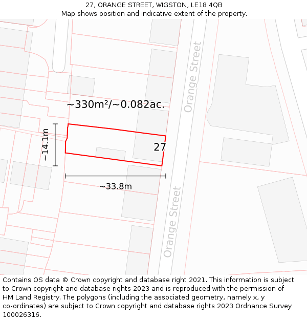 27, ORANGE STREET, WIGSTON, LE18 4QB: Plot and title map