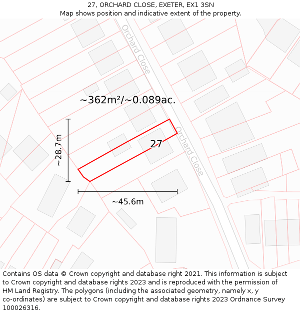 27, ORCHARD CLOSE, EXETER, EX1 3SN: Plot and title map