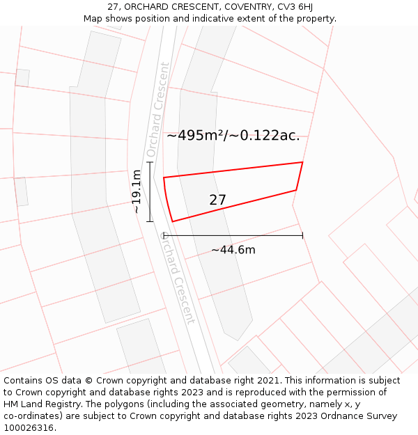 27, ORCHARD CRESCENT, COVENTRY, CV3 6HJ: Plot and title map