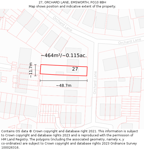 27, ORCHARD LANE, EMSWORTH, PO10 8BH: Plot and title map