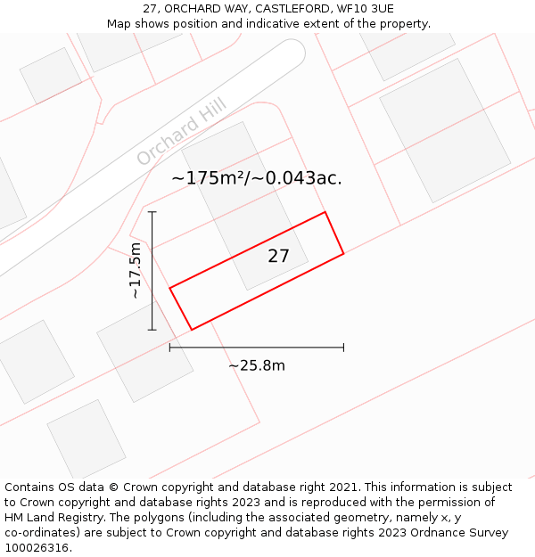 27, ORCHARD WAY, CASTLEFORD, WF10 3UE: Plot and title map