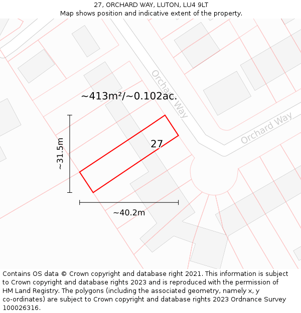 27, ORCHARD WAY, LUTON, LU4 9LT: Plot and title map