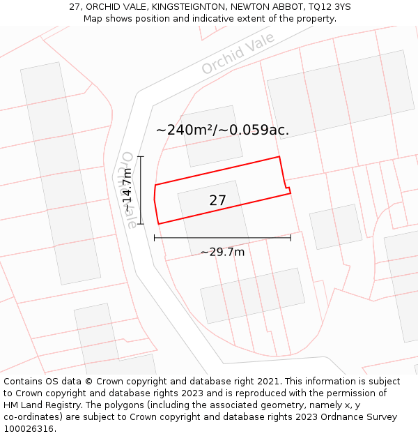 27, ORCHID VALE, KINGSTEIGNTON, NEWTON ABBOT, TQ12 3YS: Plot and title map