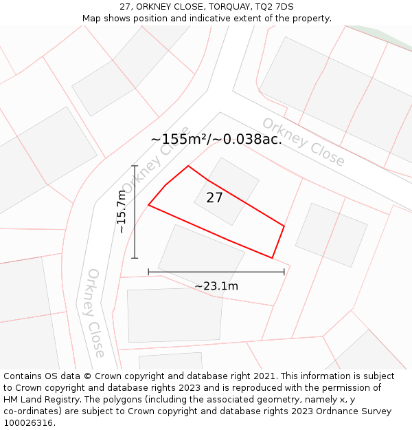 27, ORKNEY CLOSE, TORQUAY, TQ2 7DS: Plot and title map