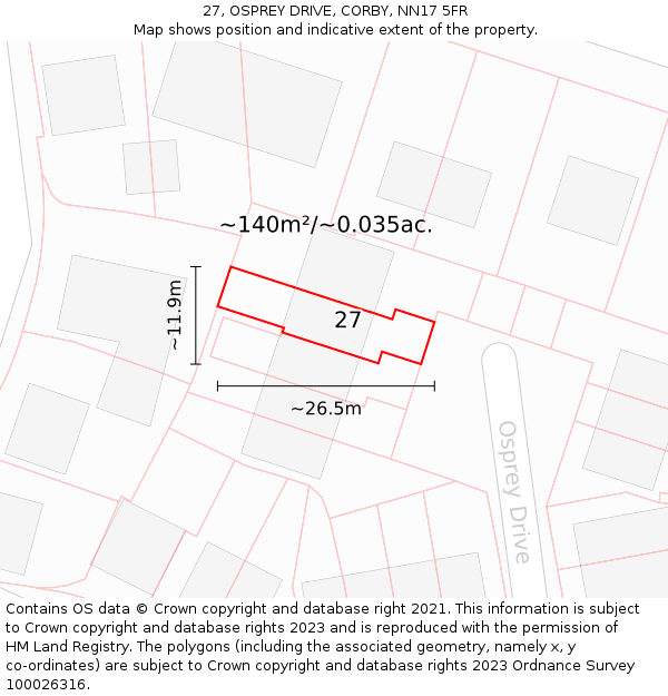 27, OSPREY DRIVE, CORBY, NN17 5FR: Plot and title map
