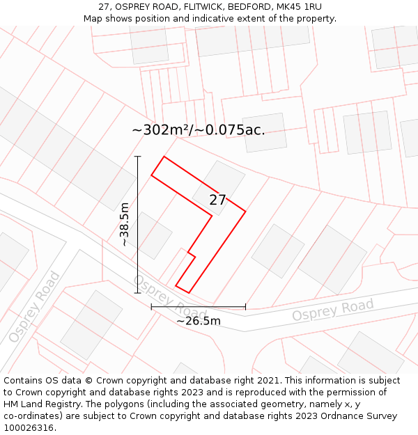 27, OSPREY ROAD, FLITWICK, BEDFORD, MK45 1RU: Plot and title map