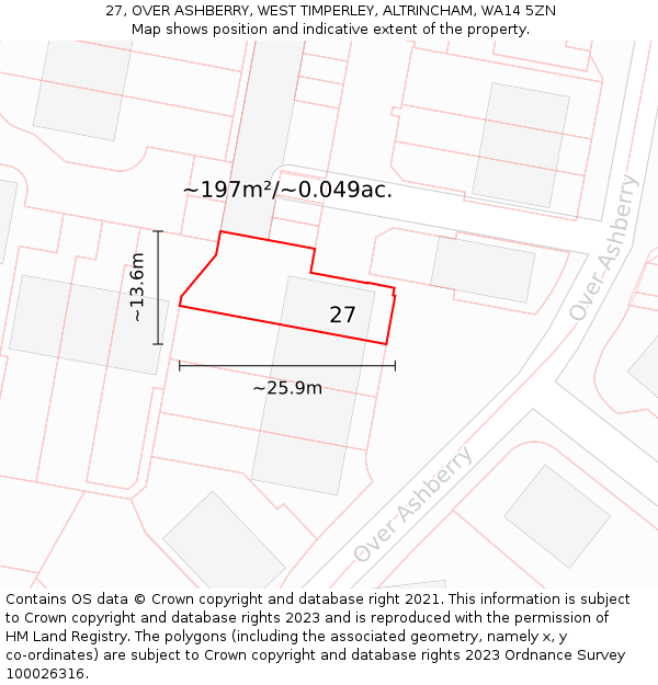 27, OVER ASHBERRY, WEST TIMPERLEY, ALTRINCHAM, WA14 5ZN: Plot and title map
