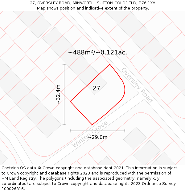 27, OVERSLEY ROAD, MINWORTH, SUTTON COLDFIELD, B76 1XA: Plot and title map