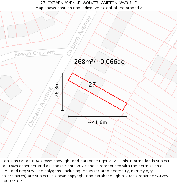 27, OXBARN AVENUE, WOLVERHAMPTON, WV3 7HD: Plot and title map