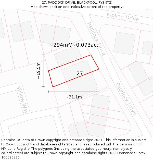 27, PADDOCK DRIVE, BLACKPOOL, FY3 9TZ: Plot and title map