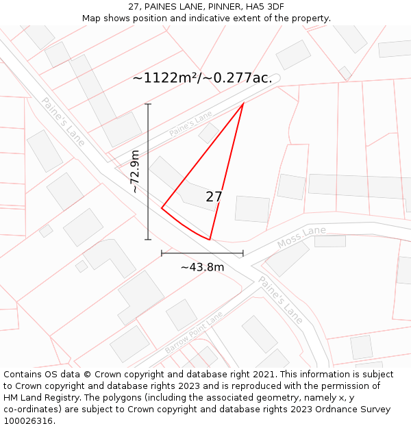 27, PAINES LANE, PINNER, HA5 3DF: Plot and title map