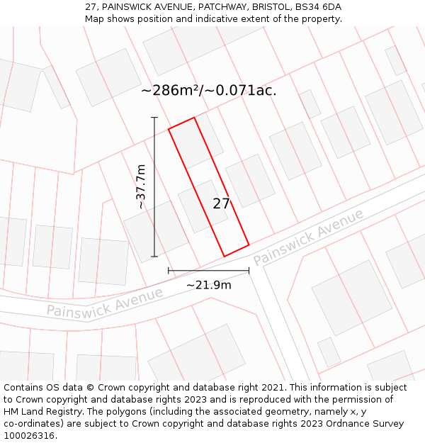 27, PAINSWICK AVENUE, PATCHWAY, BRISTOL, BS34 6DA: Plot and title map