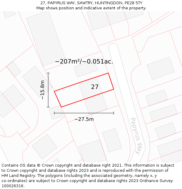 27, PAPYRUS WAY, SAWTRY, HUNTINGDON, PE28 5TY: Plot and title map