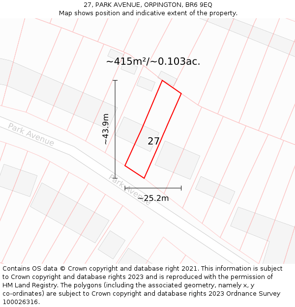 27, PARK AVENUE, ORPINGTON, BR6 9EQ: Plot and title map