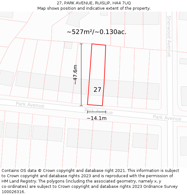 27, PARK AVENUE, RUISLIP, HA4 7UQ: Plot and title map