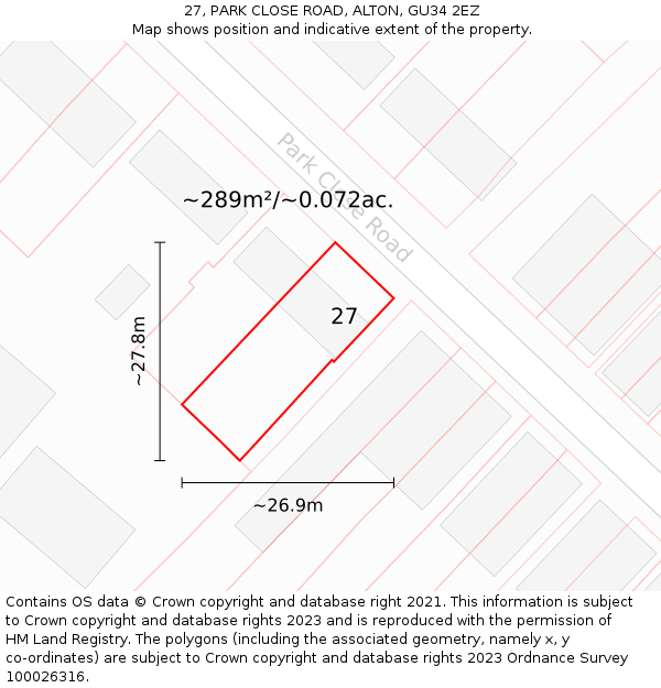 27, PARK CLOSE ROAD, ALTON, GU34 2EZ: Plot and title map