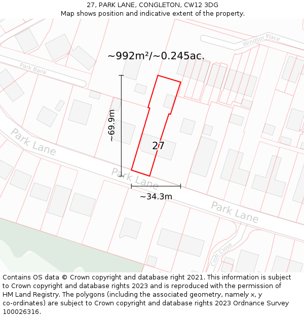 27, PARK LANE, CONGLETON, CW12 3DG: Plot and title map