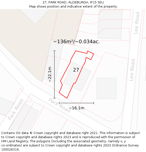 27, PARK ROAD, ALDEBURGH, IP15 5EU: Plot and title map
