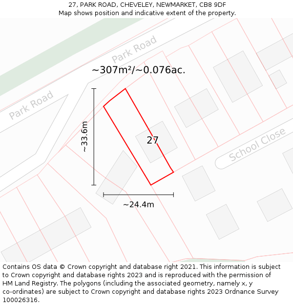 27, PARK ROAD, CHEVELEY, NEWMARKET, CB8 9DF: Plot and title map