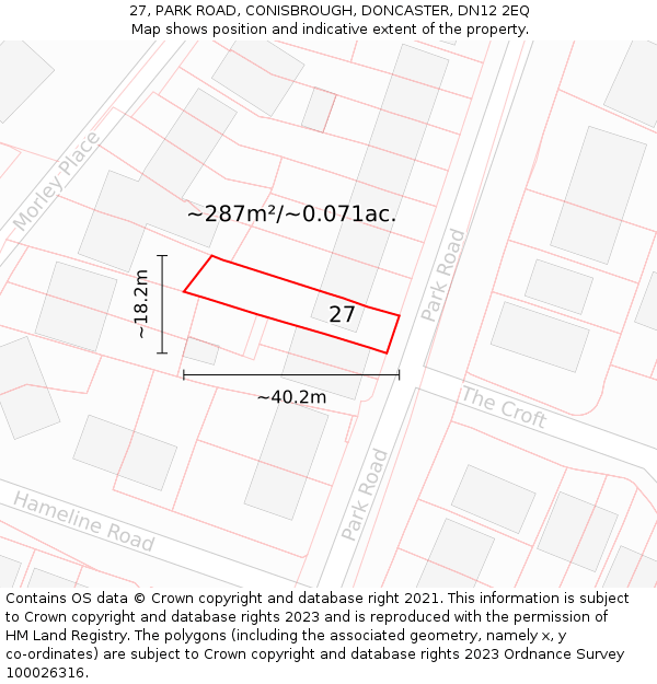 27, PARK ROAD, CONISBROUGH, DONCASTER, DN12 2EQ: Plot and title map