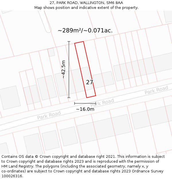 27, PARK ROAD, WALLINGTON, SM6 8AA: Plot and title map