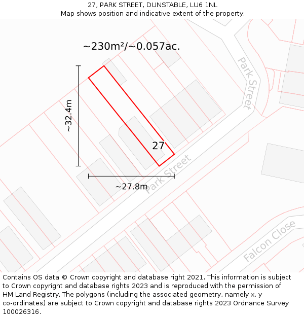 27, PARK STREET, DUNSTABLE, LU6 1NL: Plot and title map
