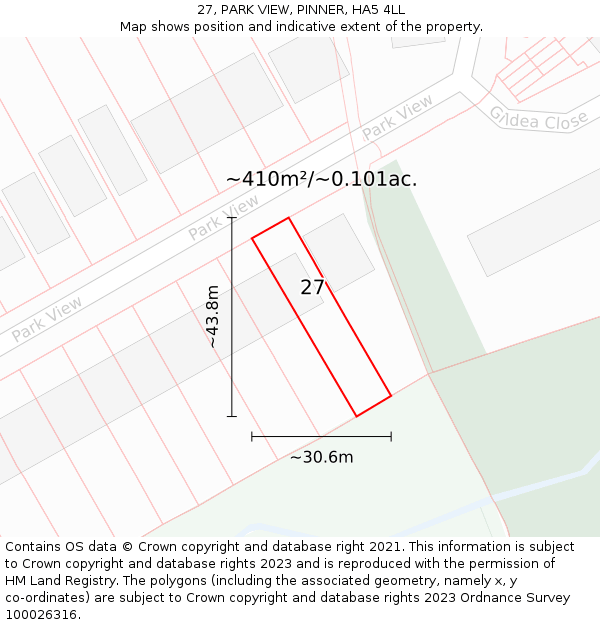 27, PARK VIEW, PINNER, HA5 4LL: Plot and title map