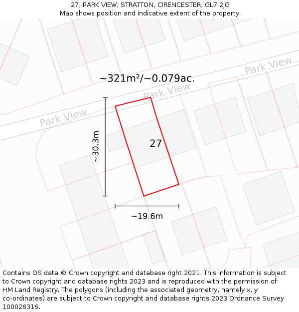 27, PARK VIEW, STRATTON, CIRENCESTER, GL7 2JG: Plot and title map