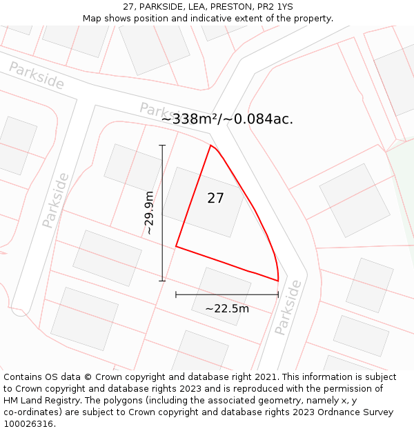 27, PARKSIDE, LEA, PRESTON, PR2 1YS: Plot and title map