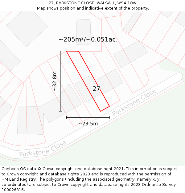 27, PARKSTONE CLOSE, WALSALL, WS4 1QW: Plot and title map