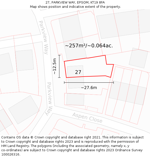 27, PARKVIEW WAY, EPSOM, KT19 8FA: Plot and title map