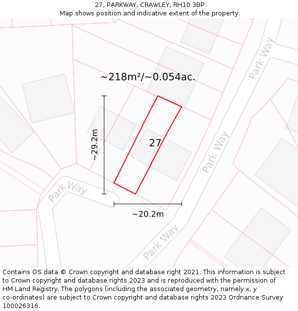 27, PARKWAY, CRAWLEY, RH10 3BP: Plot and title map