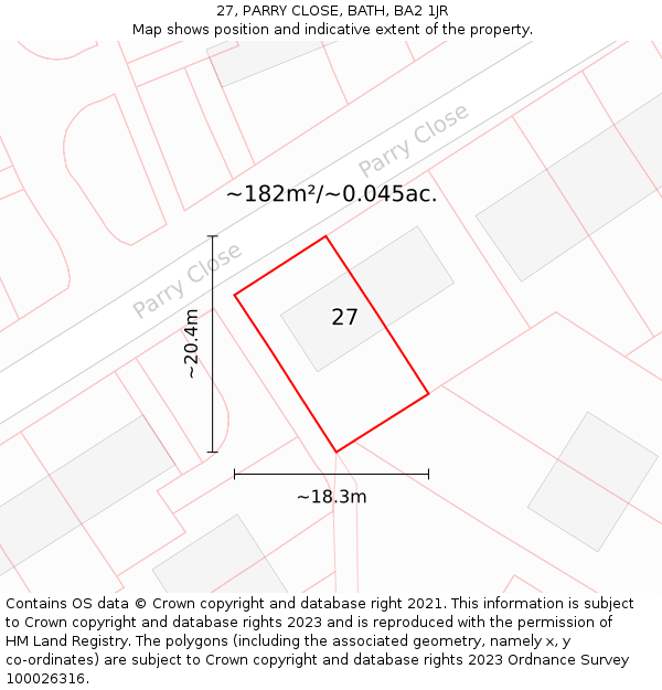 27, PARRY CLOSE, BATH, BA2 1JR: Plot and title map