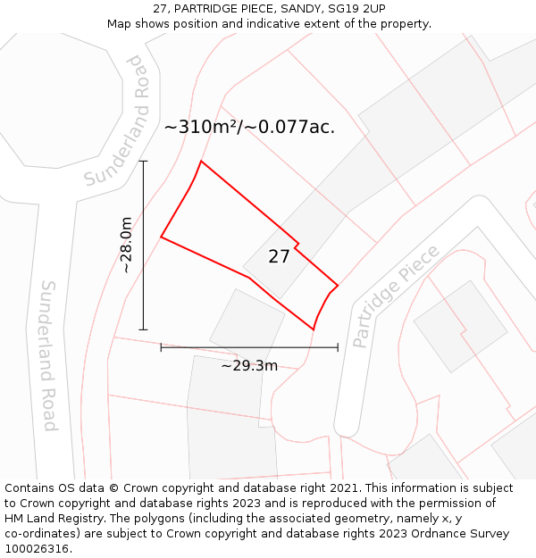 27, PARTRIDGE PIECE, SANDY, SG19 2UP: Plot and title map