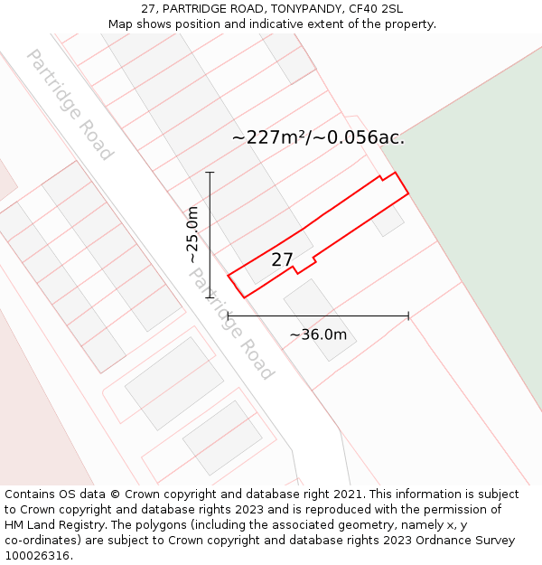 27, PARTRIDGE ROAD, TONYPANDY, CF40 2SL: Plot and title map