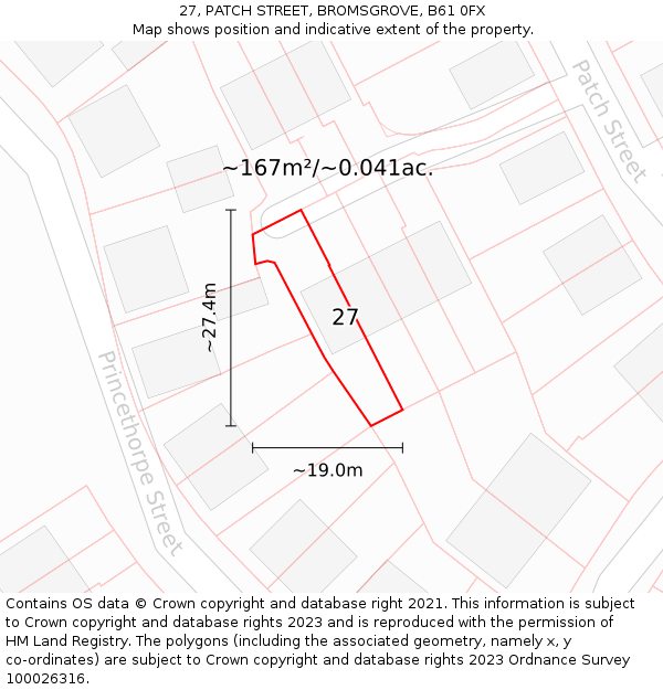27, PATCH STREET, BROMSGROVE, B61 0FX: Plot and title map