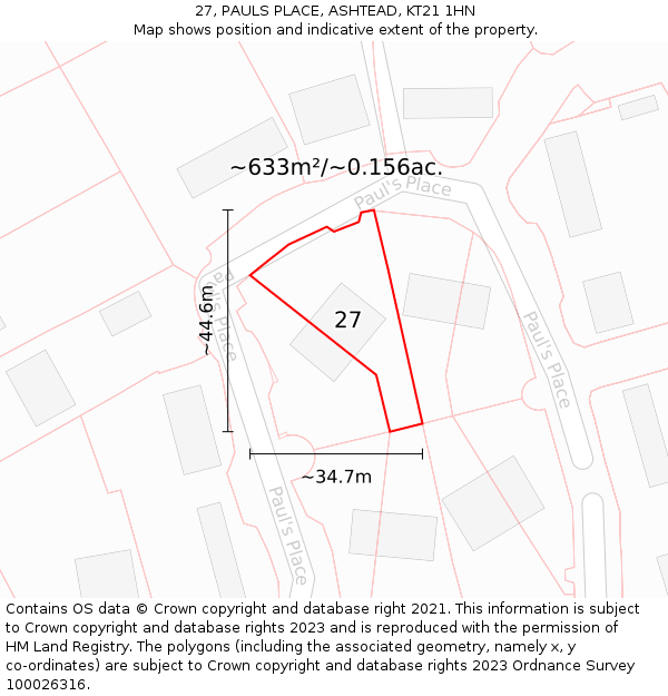 27, PAULS PLACE, ASHTEAD, KT21 1HN: Plot and title map
