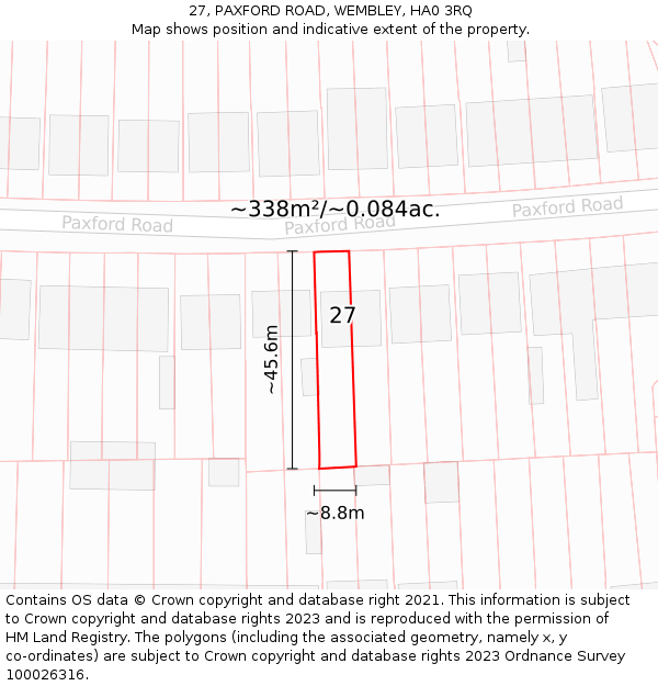 27, PAXFORD ROAD, WEMBLEY, HA0 3RQ: Plot and title map